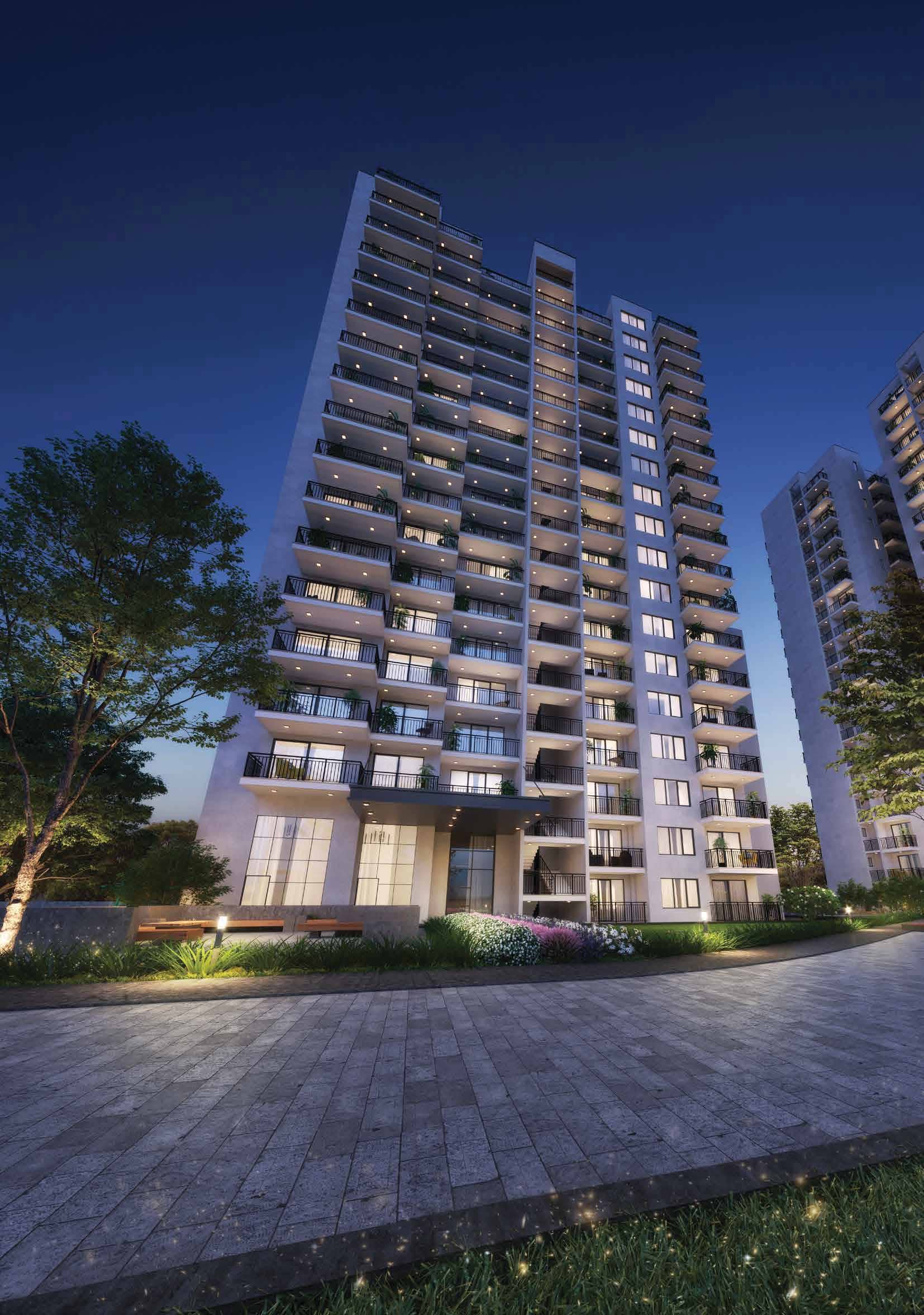 Godrej Habitat Sector 3, Gurgaon Godrej Habitat | Tower Facade at Dusk (Rendering)