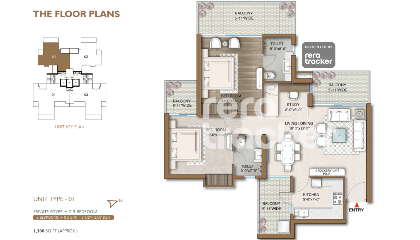 M3M Capital Phase 1 Gurgaon floor plan 2 BHK 1300.00 sq.ft