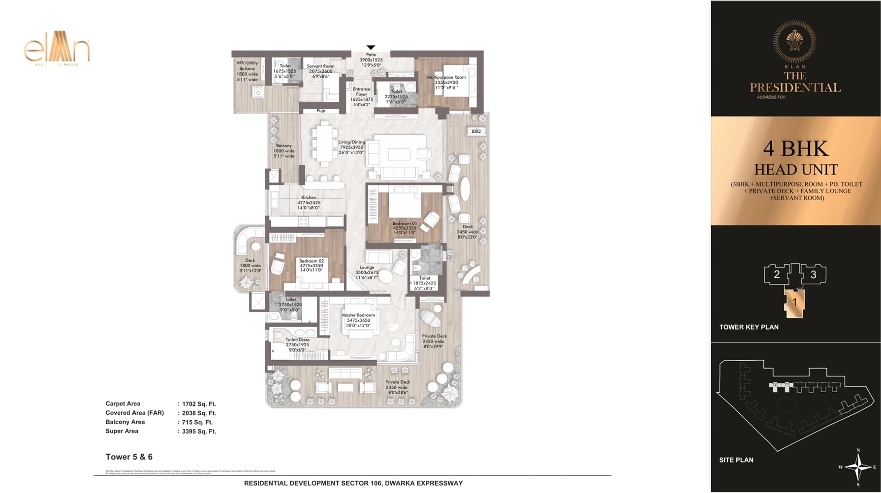 Floor plan for 4 BHK 3395.00 sq.ft