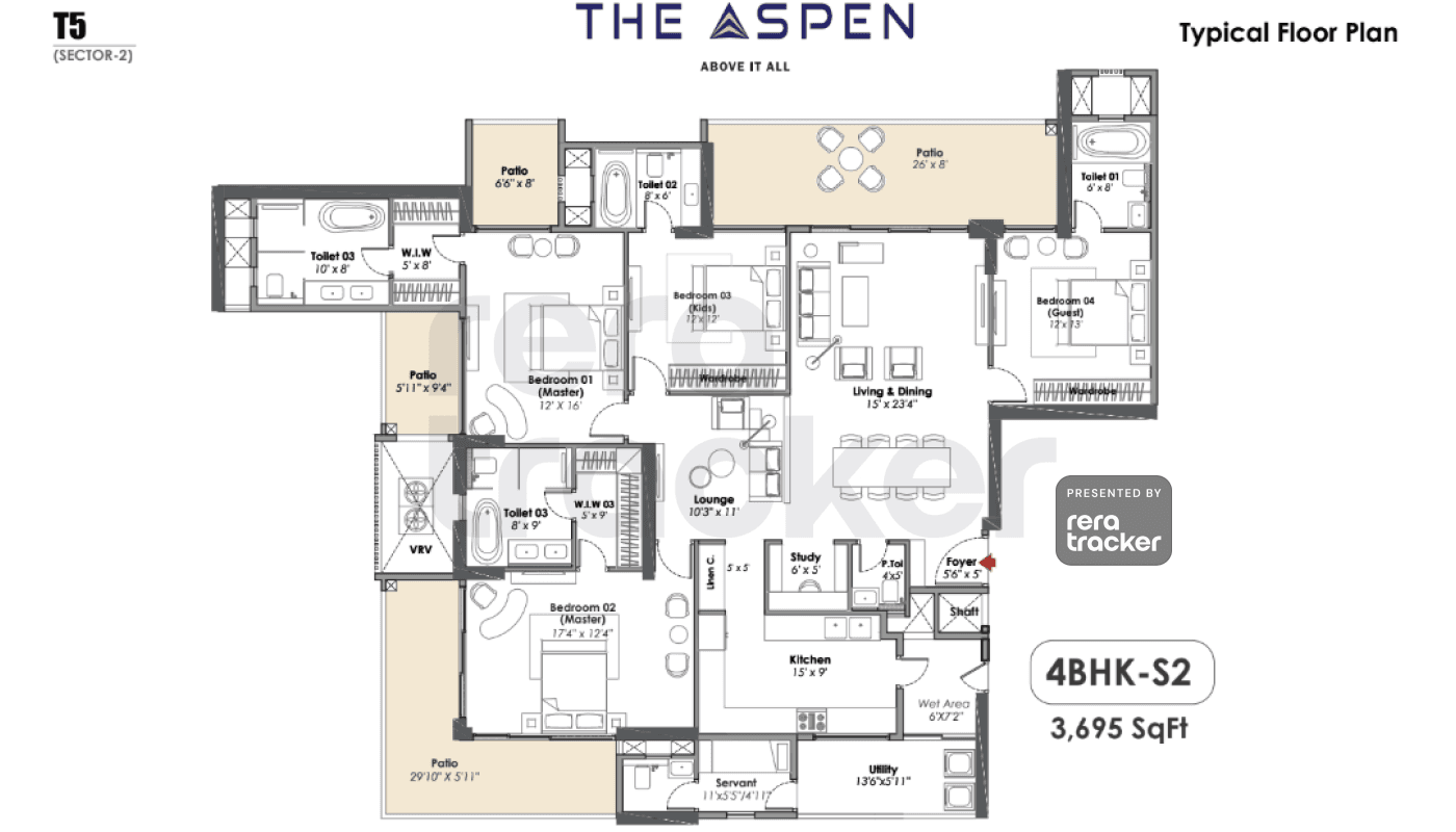 Whiteland The Aspen Gurgaon floor plan 4 BHK 3695.00 sq.ft