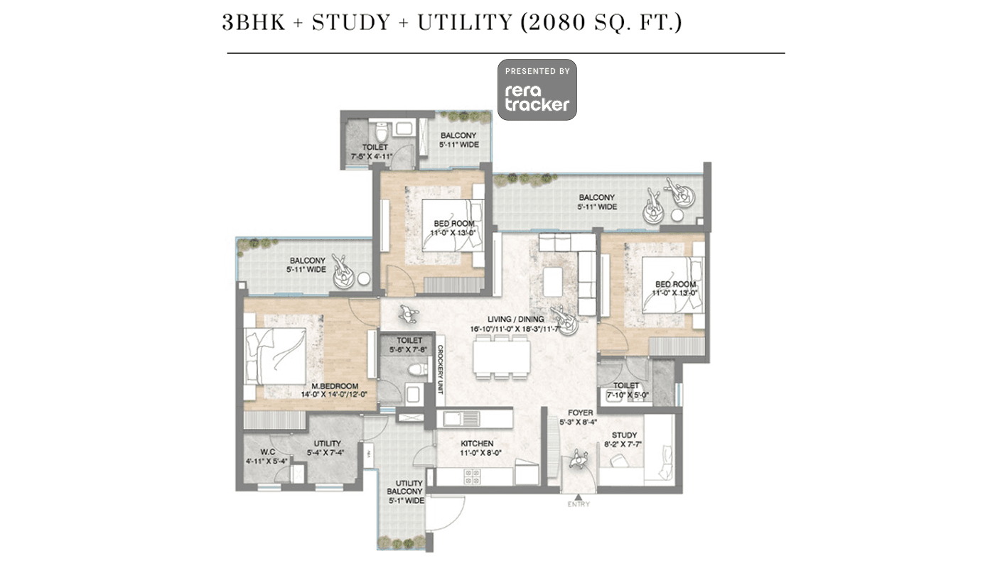M3M CROWN PHASE 1 Gurgaon floor plan 3 BHK 2080.00 sq.ft