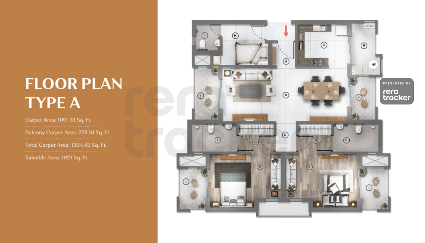 Floor plan for 2 BHK 1921.00 sq.ft