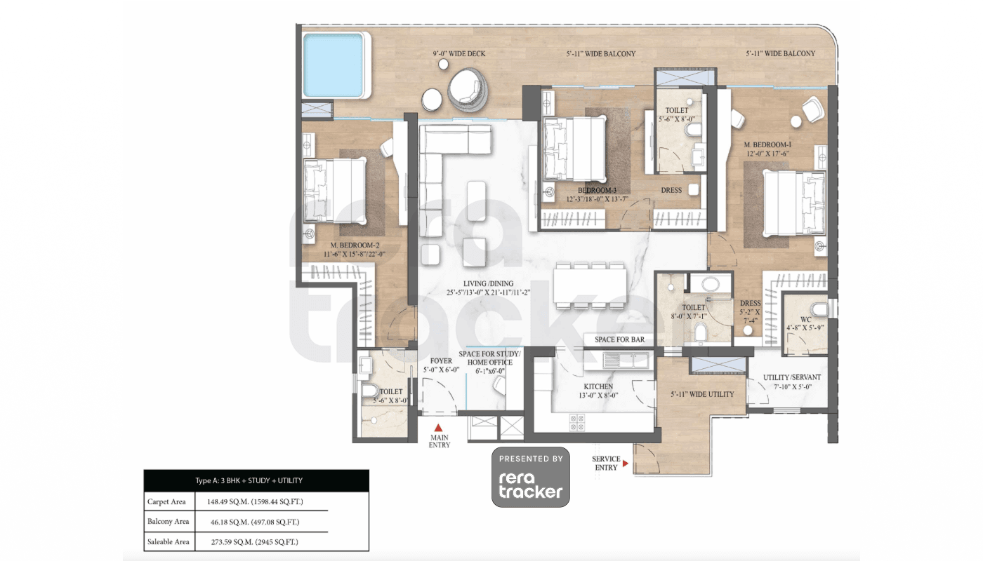Floor plan for 3 BHK 2945.00 sq.ft