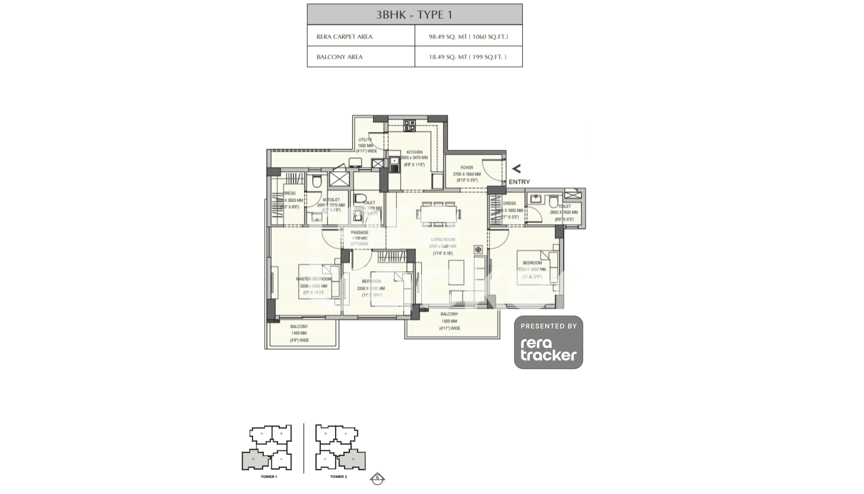 Emaar The 88 Gurgaon floor plan 3 BHK 1799.00 sq.ft