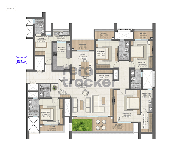 Floor plan for 4 BHK 3691.00 sq.ft