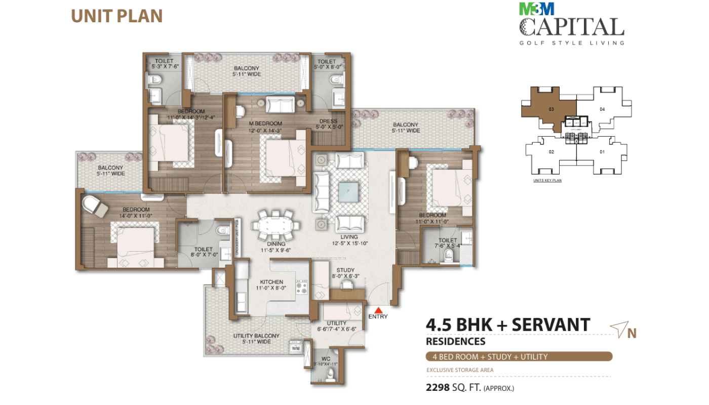 M3M Capital Phase 3 Gurgaon floor plan 4 BHK 2298.00 sq.ft