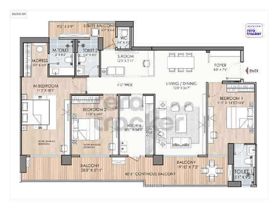 PURI DIPLOMATIC RESIDENCES Gurgaon floor plan 3 BHK 2444.00 sq.ft