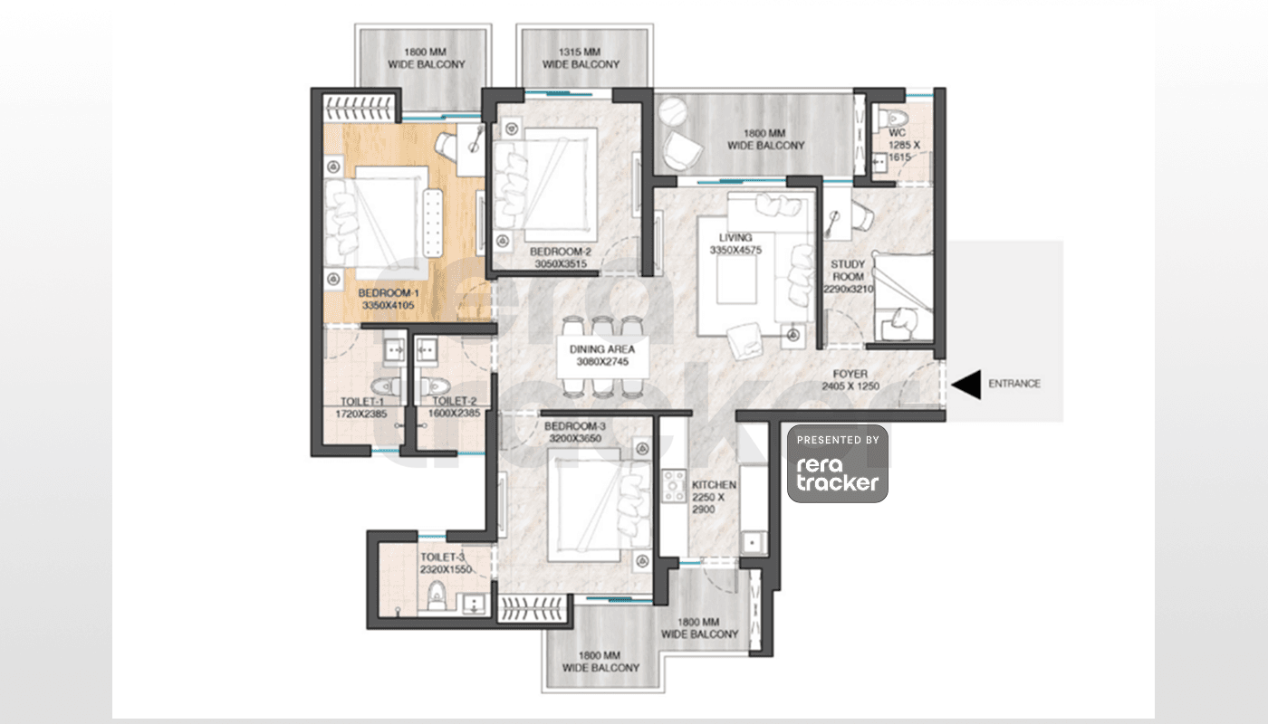Floor plan for 3 BHK 1850.00 sq.ft
