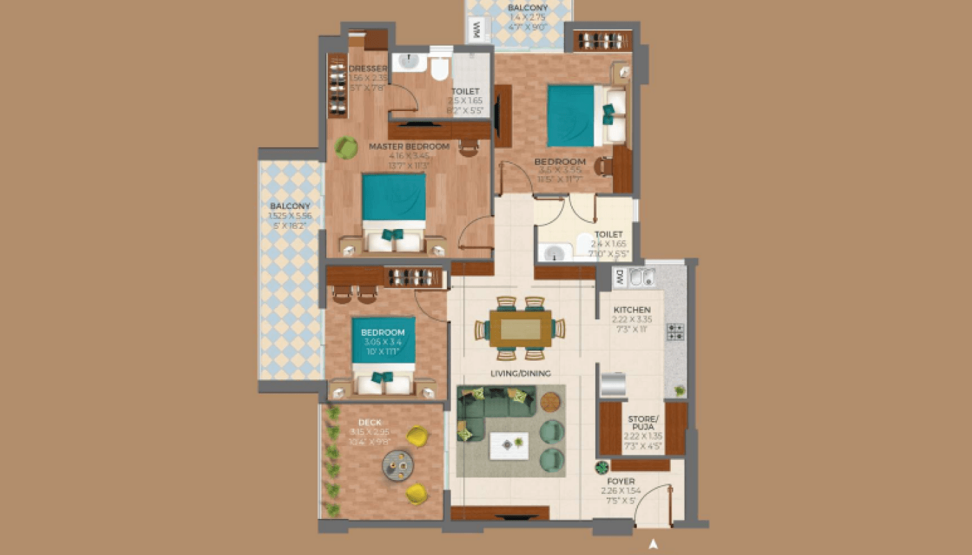 Floor plan for 3 BHK 0.00 sq.ft