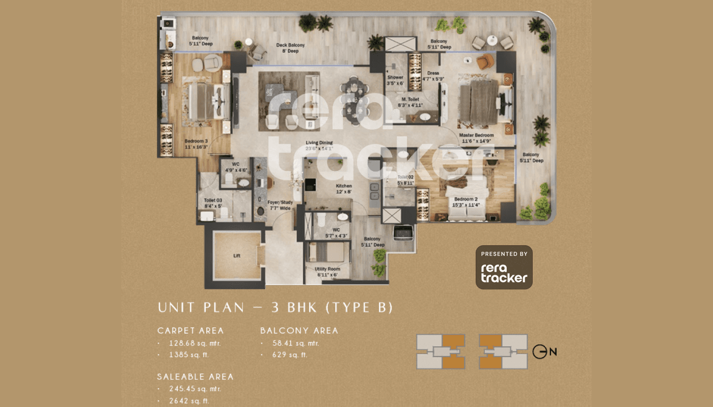 Floor plan for 3 BHK 2642.00 sq.ft