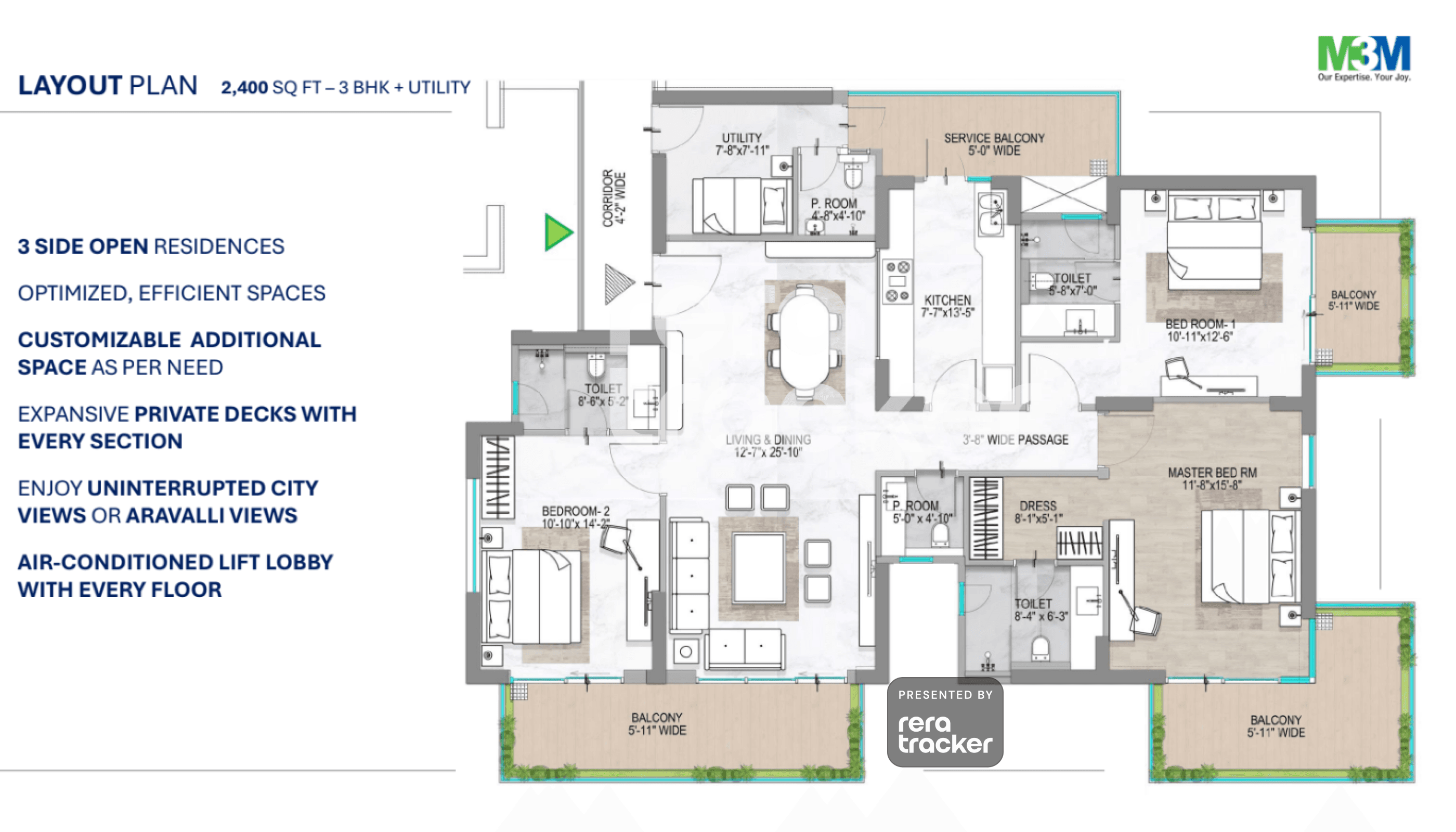 M3M Opus at M3M Merlin Gurgaon floor plan 3 BHK 2400.00 sq.ft