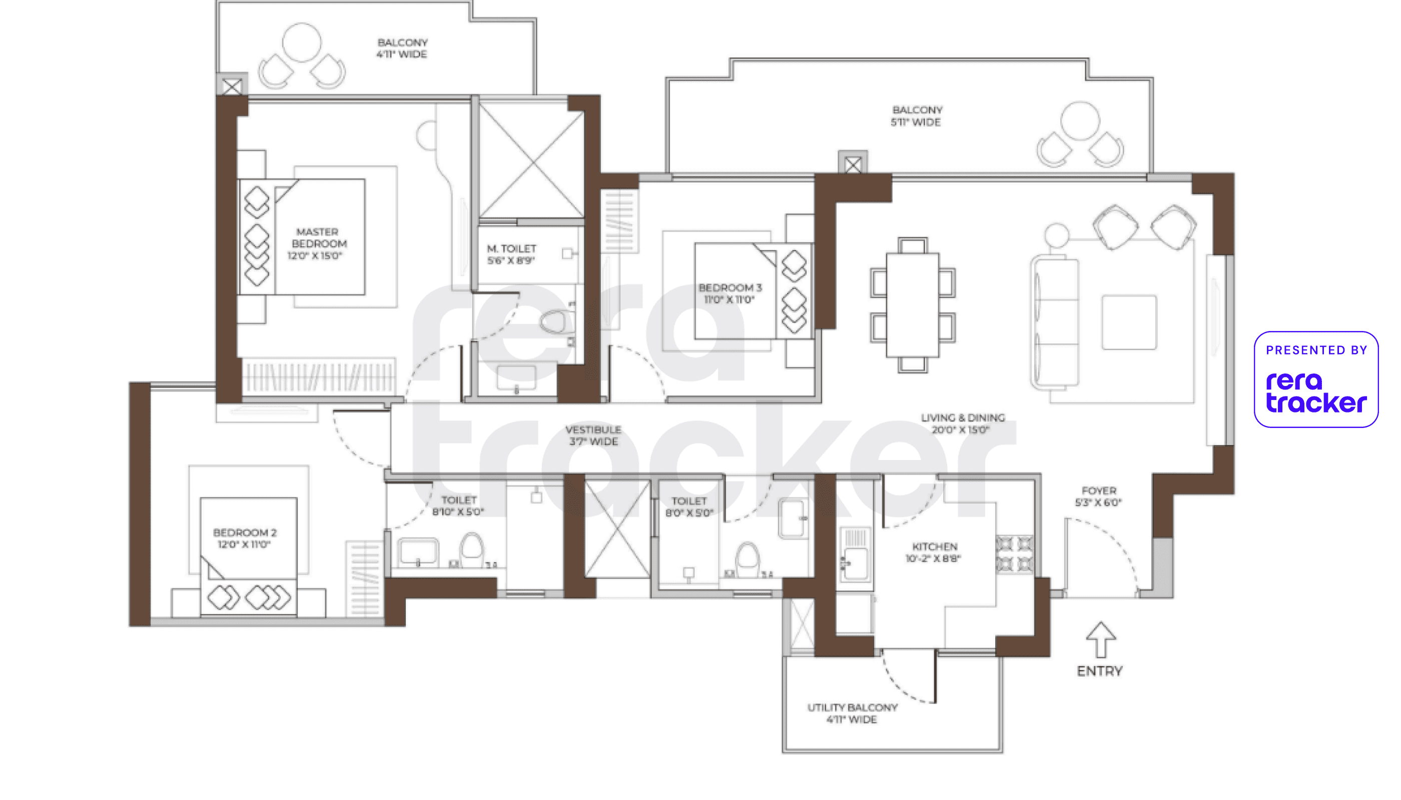 Floor plan for 3 BHK 2045.00 sq.ft