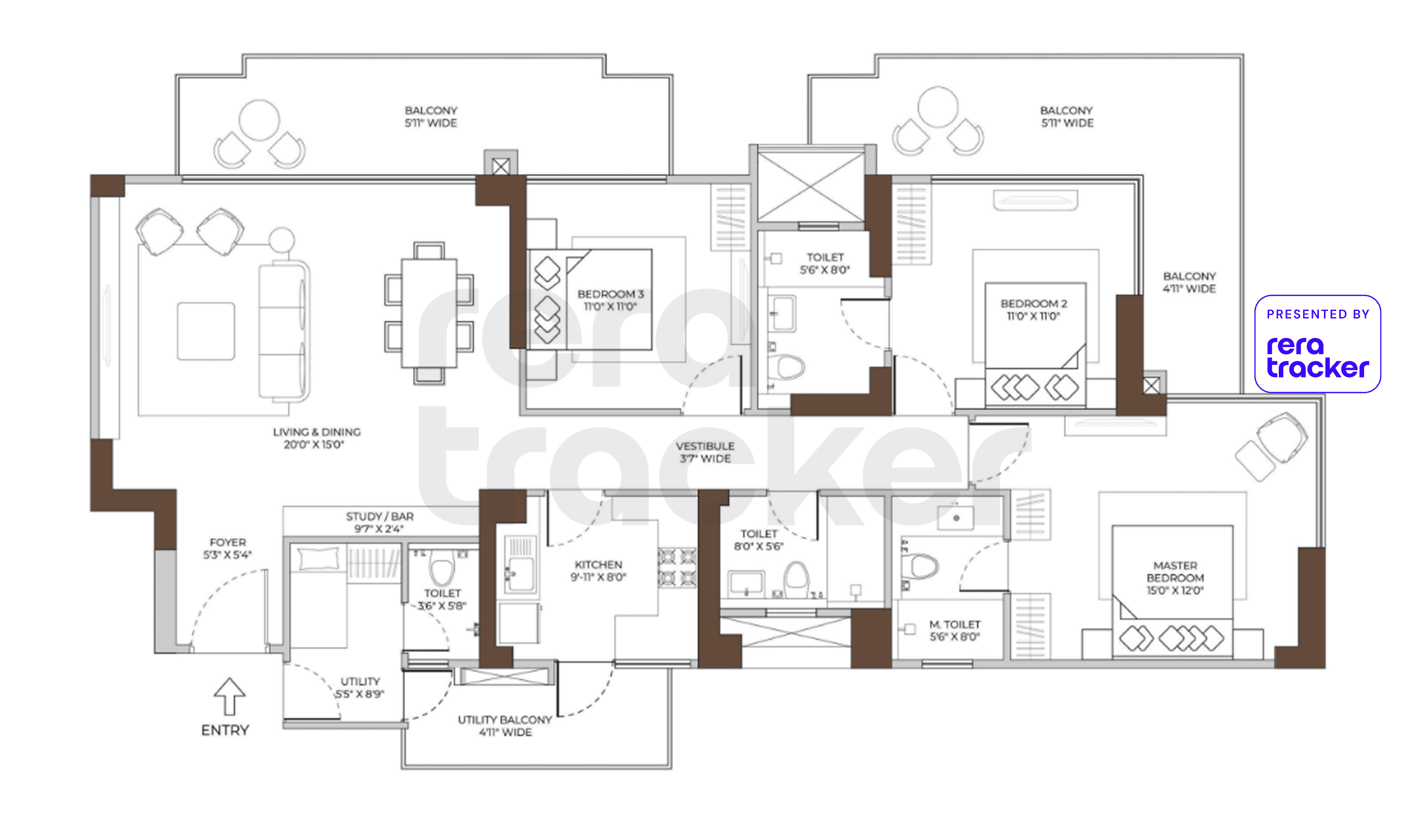 Conscient Elaira Residences Phase 1 Gurgaon floor plan 3 BHK 2270.00 sq.ft