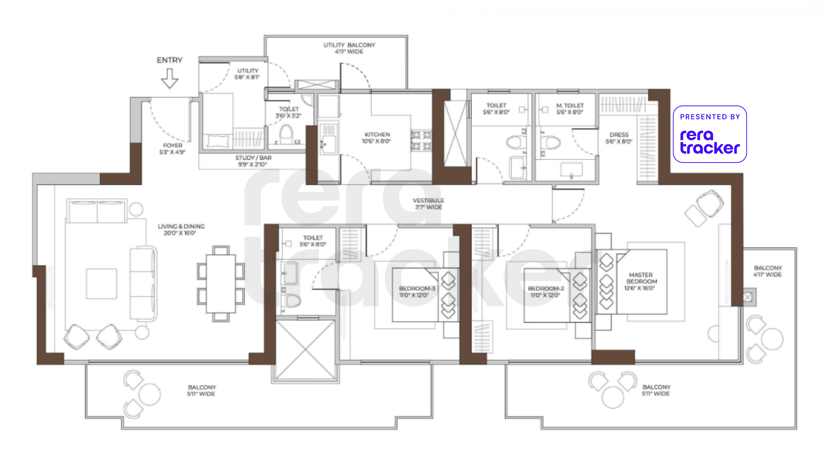 Conscient Elaira Residences Phase 1 Sector 80, Gurgaon floor plan 3 BHK 2532.00 sq.ft
