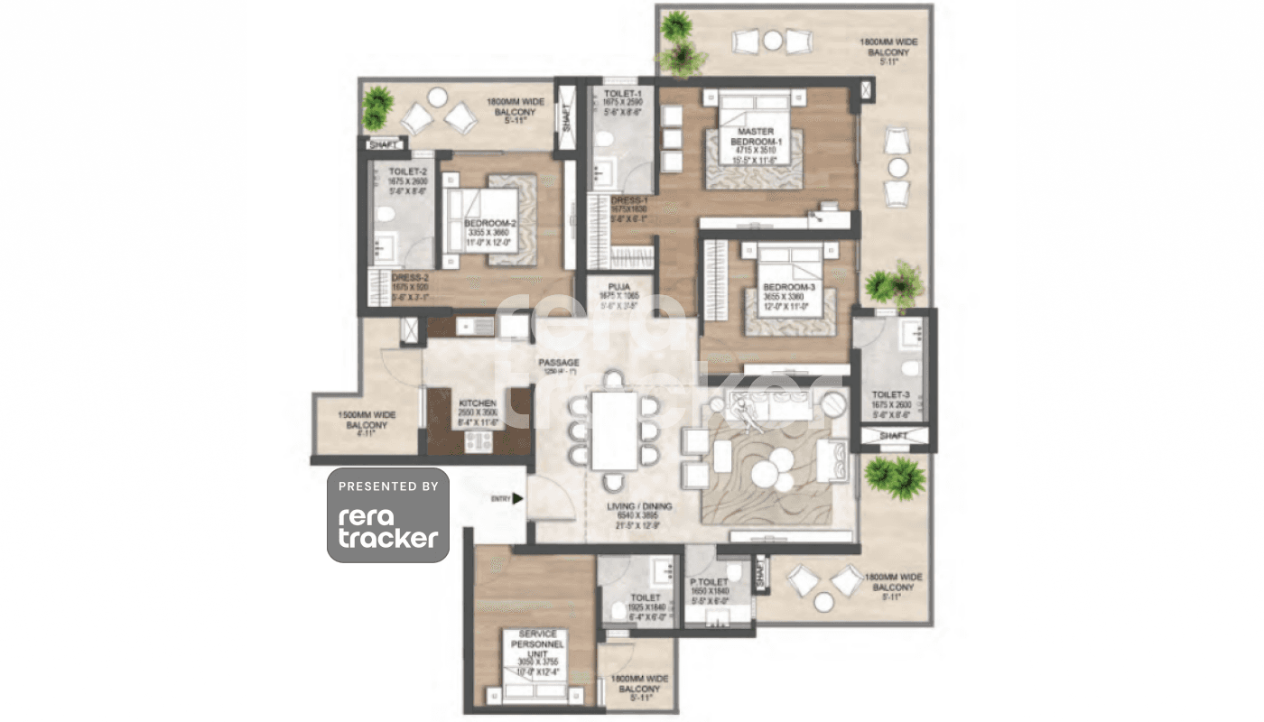Floor plan for 3 BHK 2833.00 sq.ft