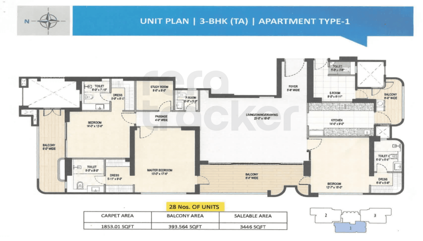 Floor plan for 3 BHK 3446.00 sq.ft