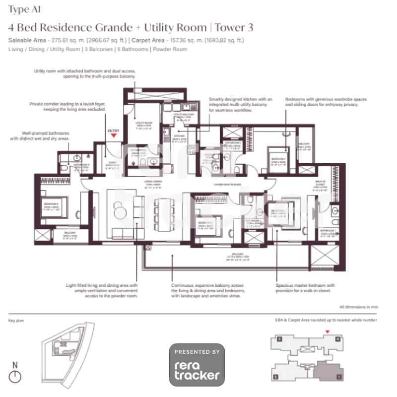 Floor plan for 4 BHK 2966.00 sq.ft