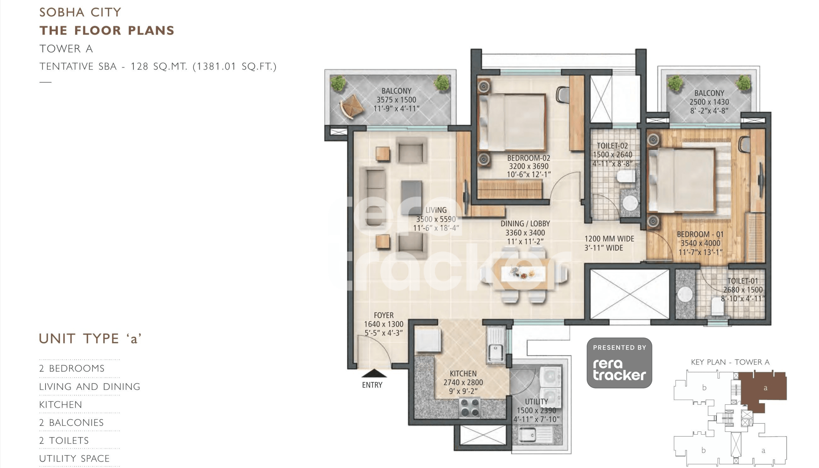 Sobha City, Phase-1, Part-1 Gurgaon floor plan 2 BHK 1381.00 sq.ft