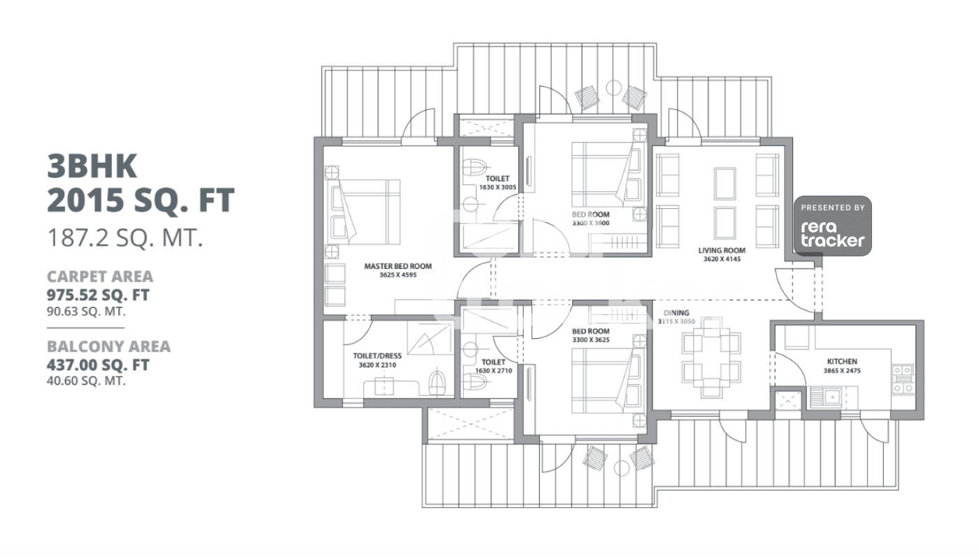 Bestech Altura Gurgaon floor plan 3 BHK 2015.00 sq.ft