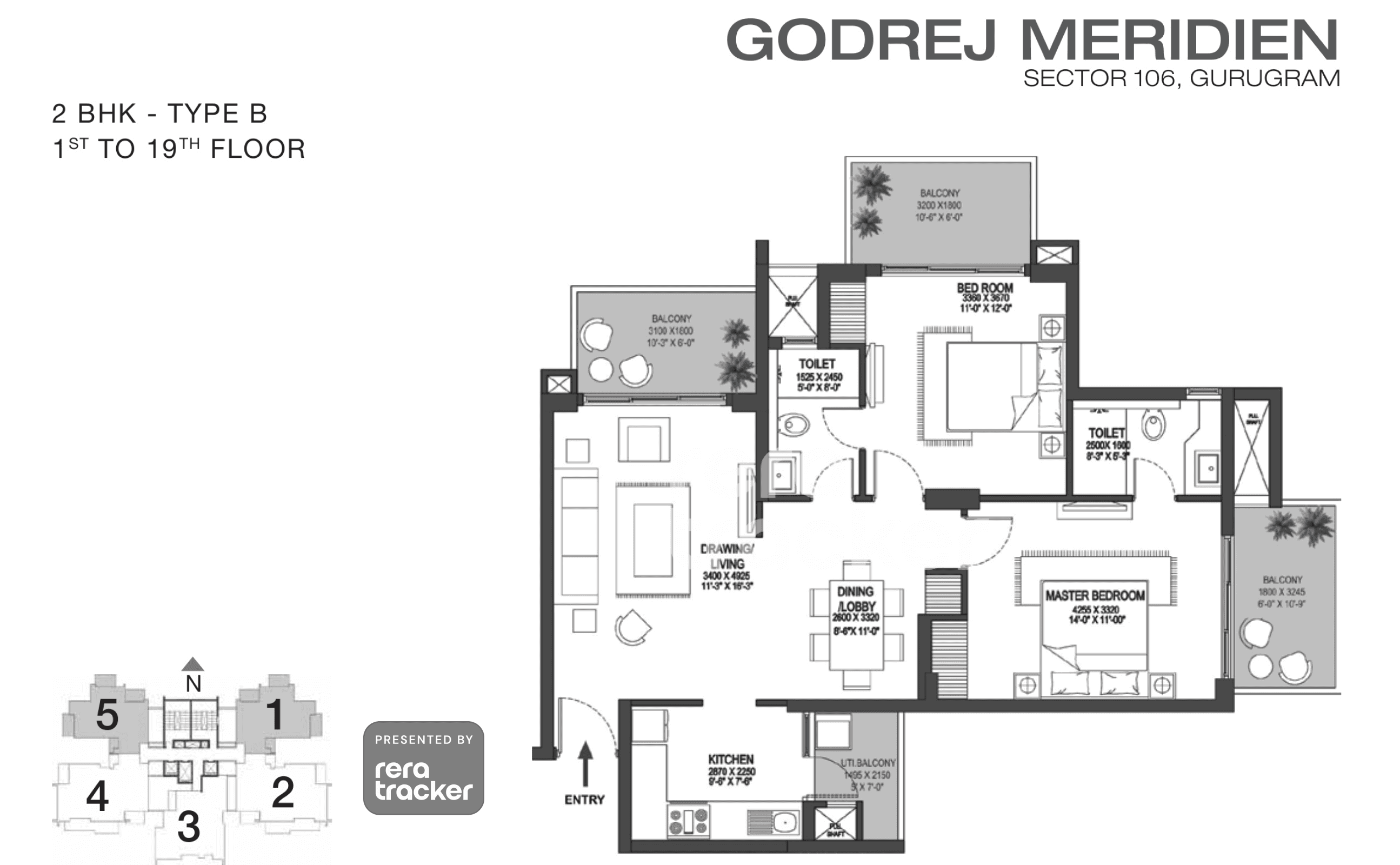 Godrej Meridien Phase 3 GURUGRAM, GURGAON floor plan 2 BHK 1366.00 sq.ft