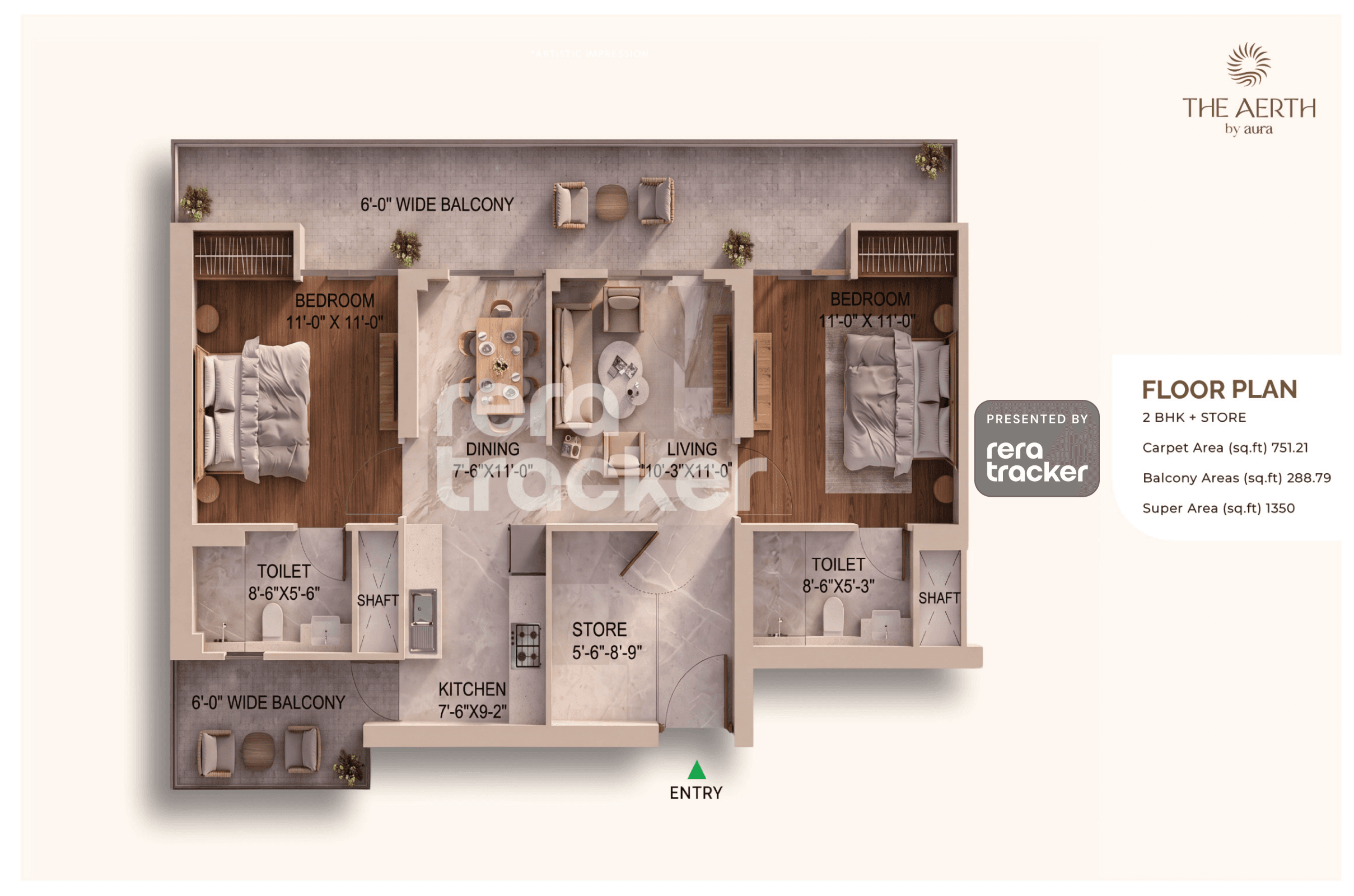The Aerth Sector 79, Gurgaon floor plan 2 BHK 1350.00 sq.ft
