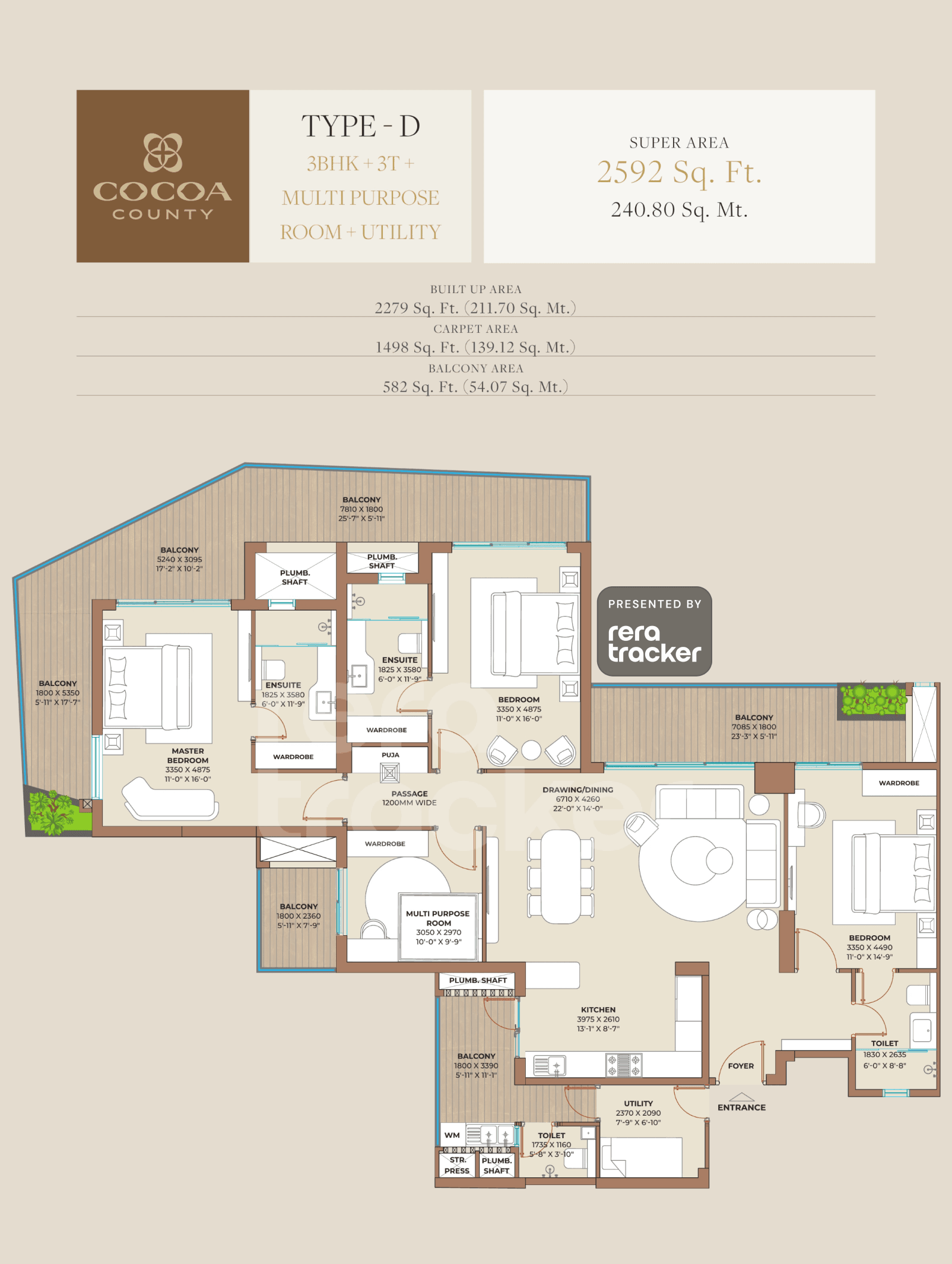 Cocoa County Phase 02 Sector 88A, Gurgaon floor plan 3 BHK 2592.00 sq.ft