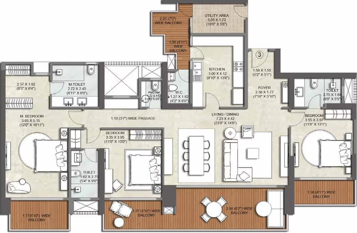 Kalpataru Vista Noida floor plan 3 BHK 3011.00 sq.ft