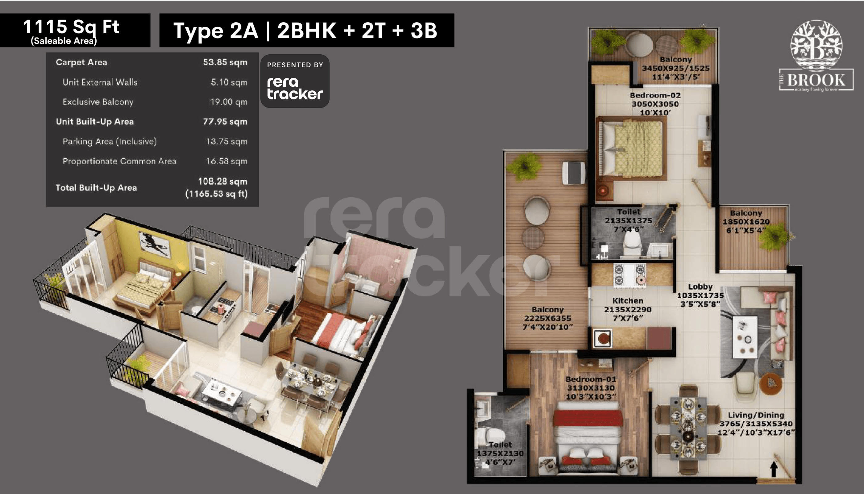 The Brook- Phase 1 Gautam Buddha Nagar, Uttar Pradesh floor plan 2 BHK 1115.00 sq.ft